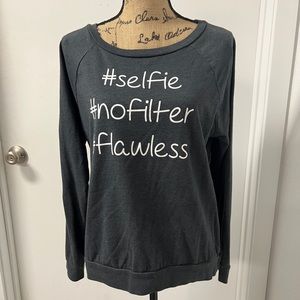 Snooze Button, medium gray sweatshirt